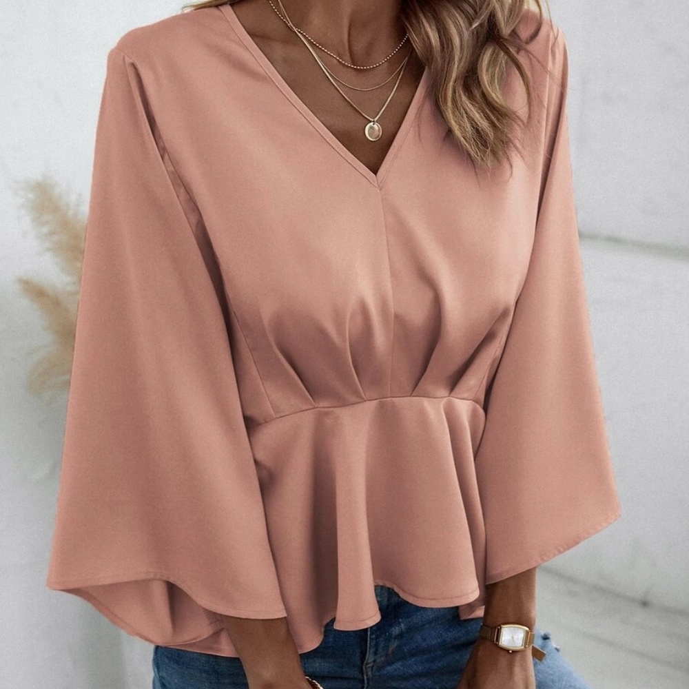 V neck Kimono Sleeve Oversized Blouse - Picture 9 of 15